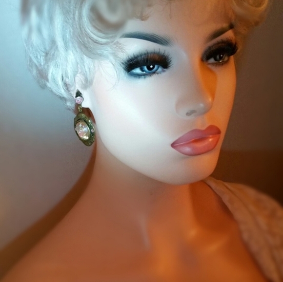 Vintage rhinestone earrings, large Aurora Borealis - Picture 7 of 8